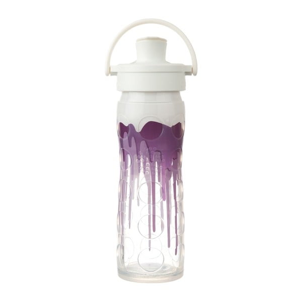 Sticlă de voiaj, din sticlă cu protecție din silicon, Lifefactory Violet Splash Activ Premium, 475 ml