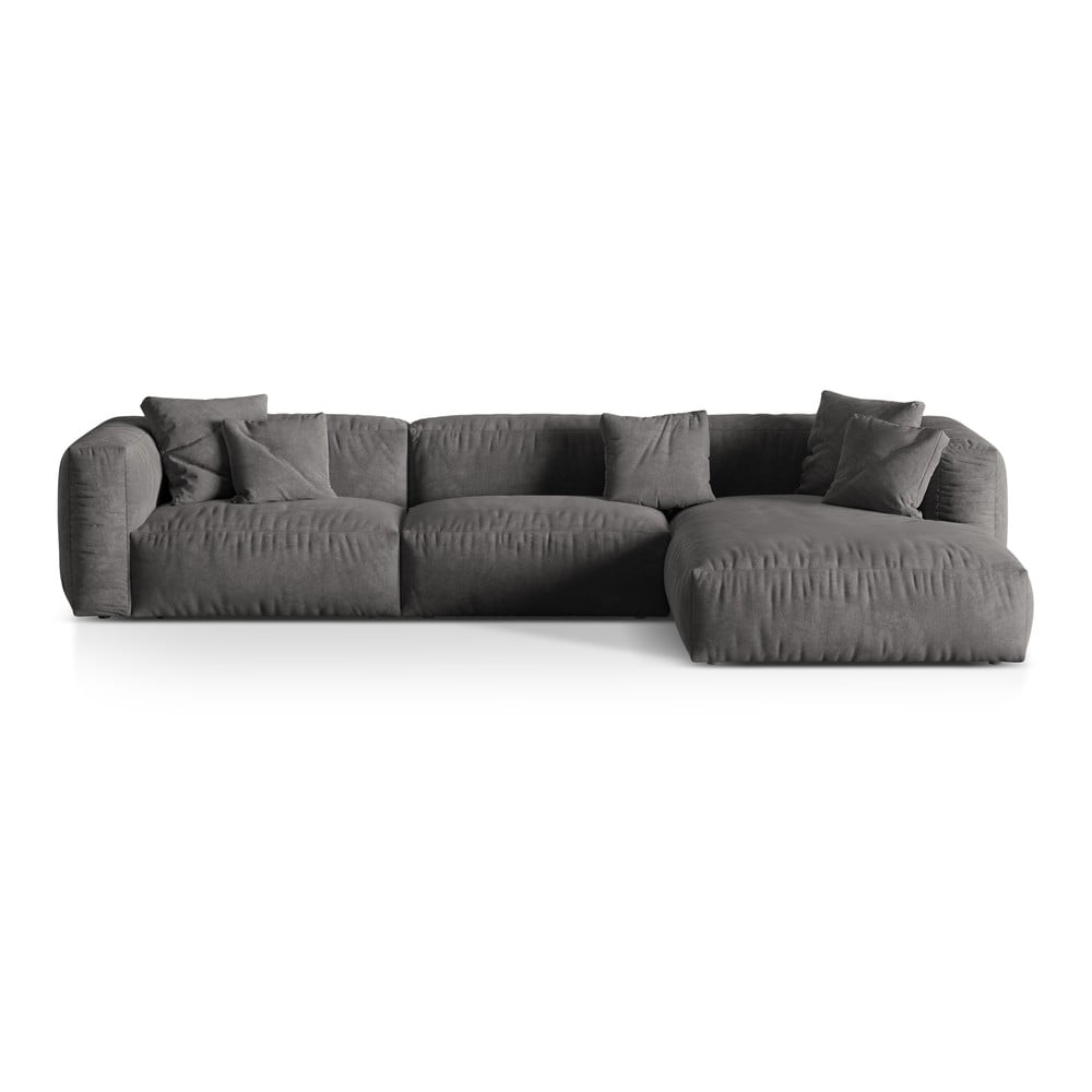 Colțar modular gri cu tapițerie din catifea (cu colț pe partea dreaptă/cu șezlong) Martina – Micadoni