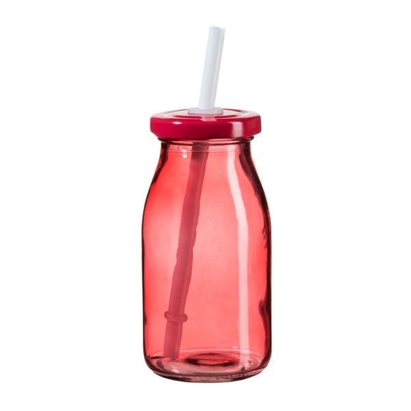 Sticlă pentru smoothie cu capac și pai SUMMER FUN II, 200 ml, roșu