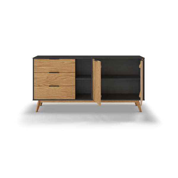 Comodă negru/natural  joasă din lemn de pin 165x80 cm Lavis – Marckeric-image-4