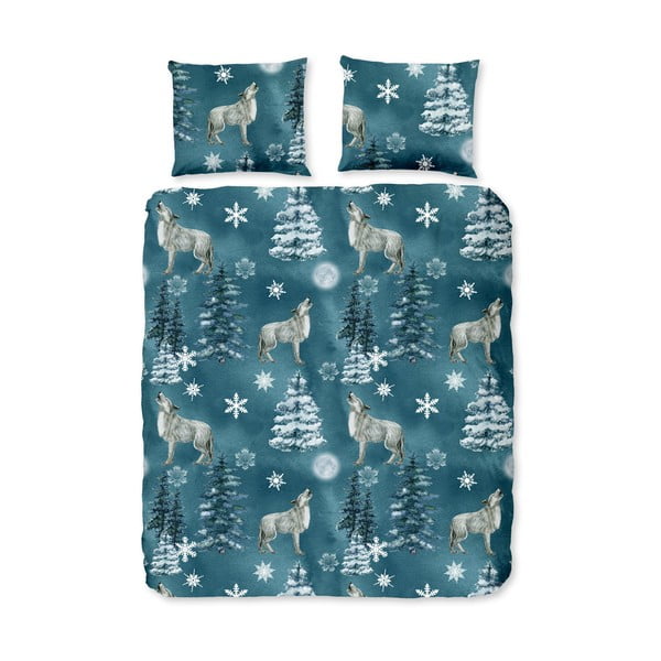 Lenjerie de pat albastru petrol din flanelă pentru pat dublu/extinsă 200x220 cm Midnight – Good Morning