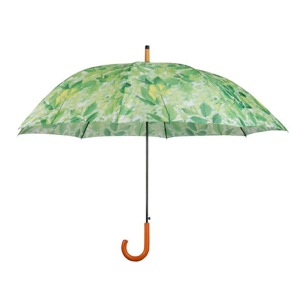 Umbrelă cu mâner din lemn Esschert Design Leafs, verde