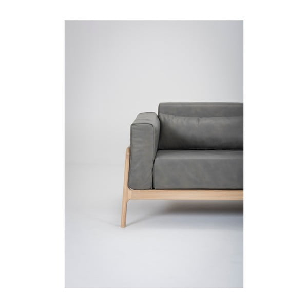 Canapea din piele bovină cu structură din lemn masiv de stejar Gazzda Fawn, gri închis-image-2