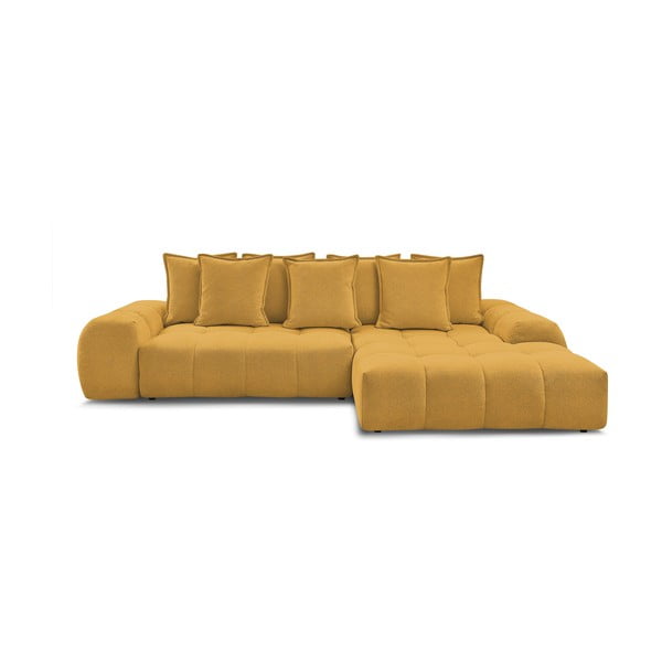 Colțar galben muștar extensibil/cu spațiu de depozitare cu tapițerie din chenille (cu colț pe partea dreaptă/cu șezlong) Everest – Bobochic Paris