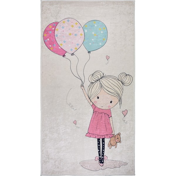 Covor pentru copii roz-fildeș lavabil 100x160 cm Girl & Baloons – Vitaus