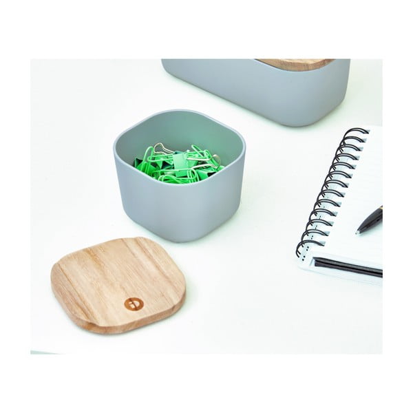 Cutie depozitare cu capac din lemn paulownia iDesign Eco, 9 x 9 cm, gri-image-4