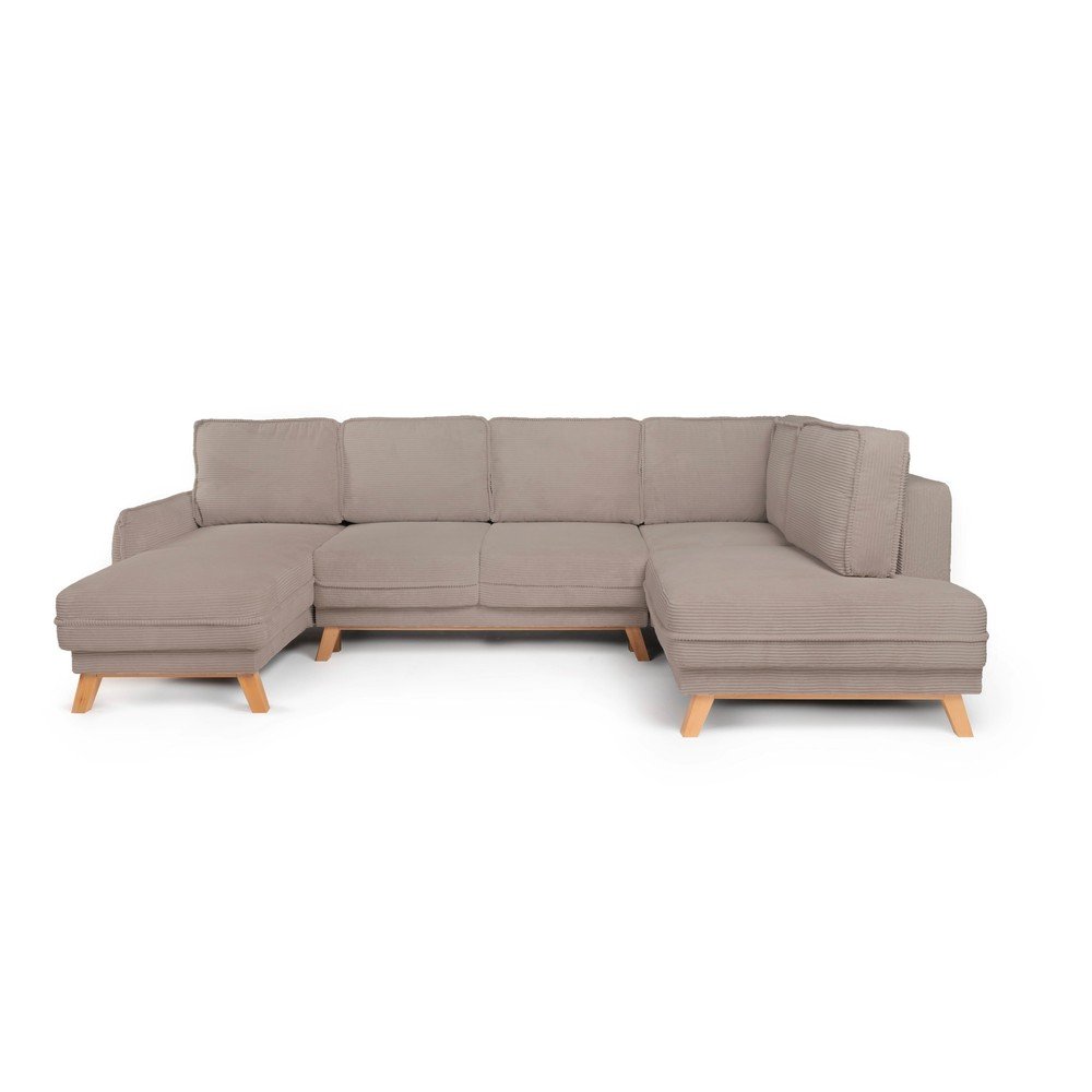 Colțar taupe extensibil/cu spațiu de depozitare cu tapițerie din catifea reiată (cu colț pe partea dreaptă/în formă de "U") Tori – Bonami Selection