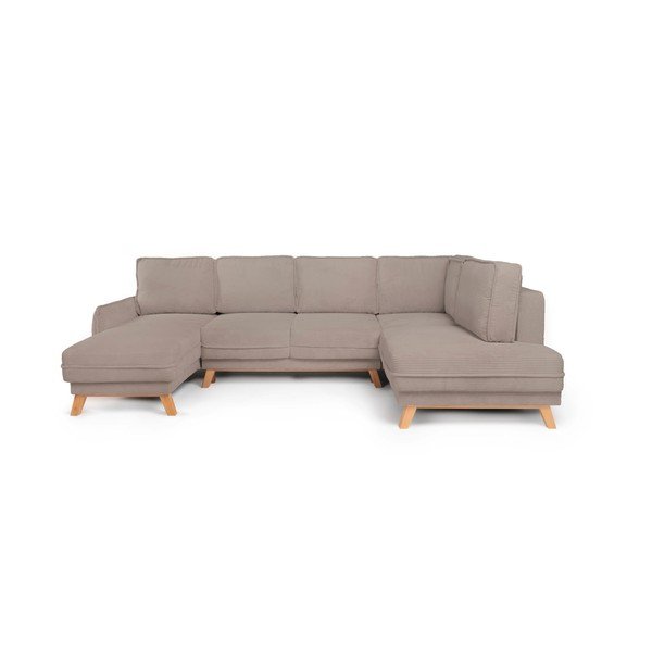 Colțar taupe extensibil/cu spațiu de depozitare cu tapițerie din catifea reiată  (cu colț pe partea dreaptă/în formă de "U") Tori – Bonami Selection