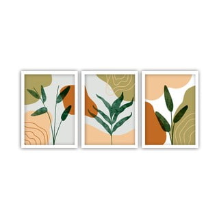 Set 3 tablouri cu ramă albă Vavien Artwork Leaves, 35 x 45 cm