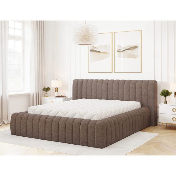 Pat matrimonial maro tapițat cu spațiu de depozitare cu somieră 140x200 cm Carilla – ELTAP-image-3