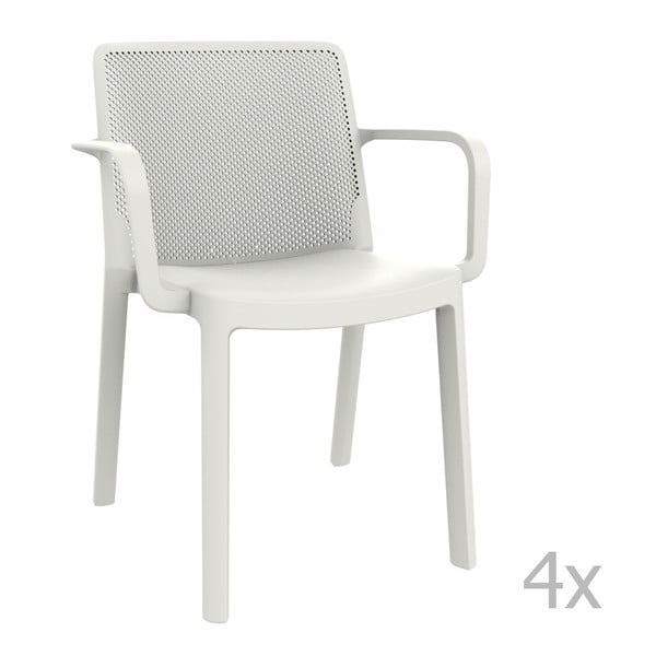 Set 4 scaune grădină, cu cotiere, Resol Fresh, alb 