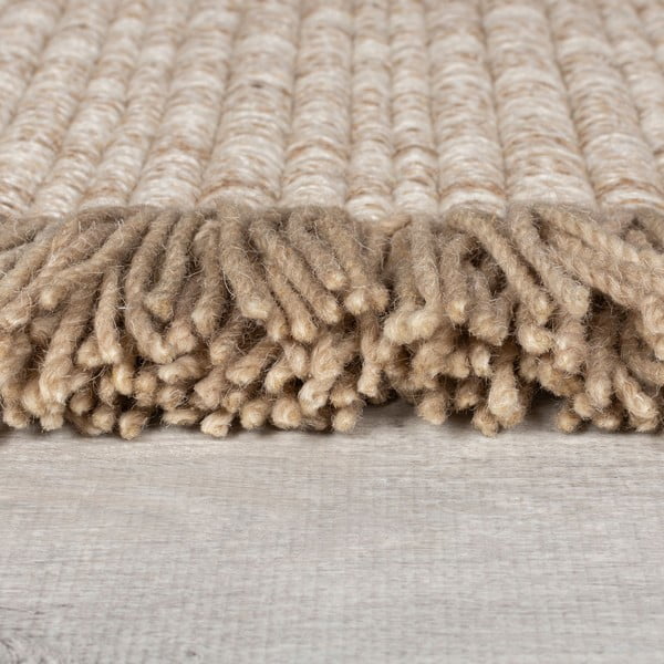 Covor bej țesut manual din amestesc de lână 120x170 cm Rene Fringed Ribbed – Flair Rugs-image-4