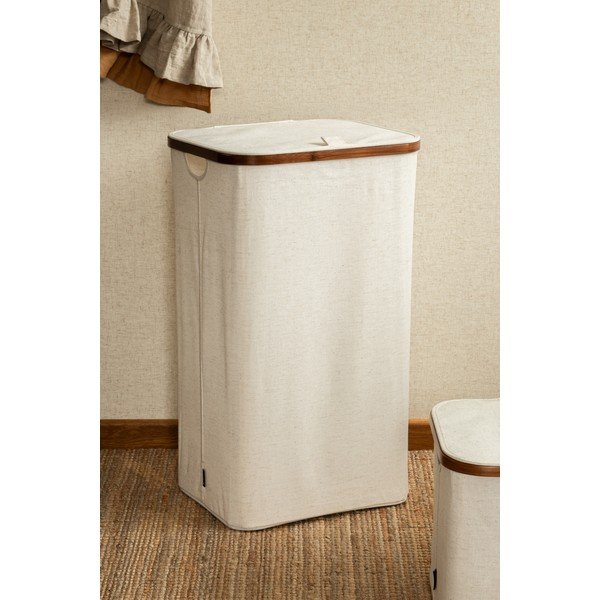 Coș de rufe crem din material textil Bamboo/Linen – Bigso-image-1