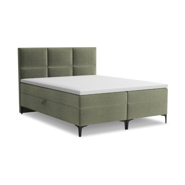 Pat boxspring verde cu spațiu de depozitare 140x200 cm Pakalana – Makamii