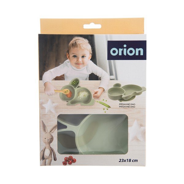 Farfurie pentru copii verde salvie din silicon 18x23 cm Bunny – Orion-image-4