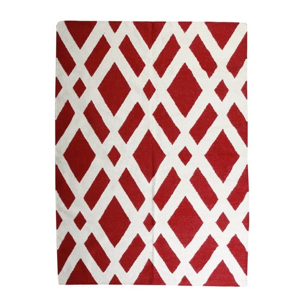 Covor de lână Geometry Cross Red & White, 160x230 cm