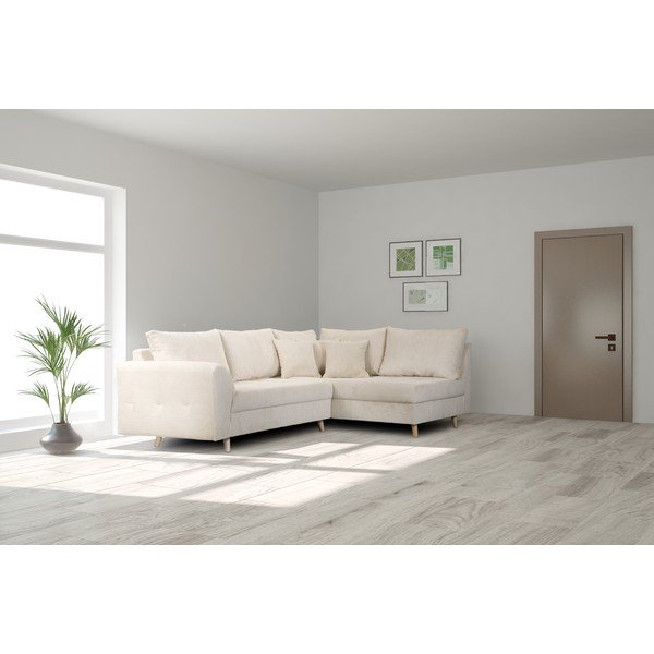 Colțar crem cu tapițerie din catifea reiată  (cu colț pe partea dreaptă) Ariella – Ropez-image-1