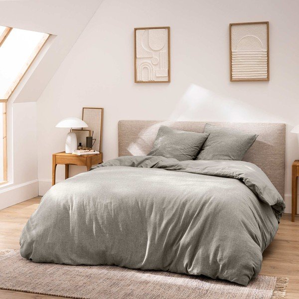 Lenjerie de pat gri din bumbac pentru pat dublu/extinsă cu 3 piese 240x220 cm Meline – douceur d'intérieur