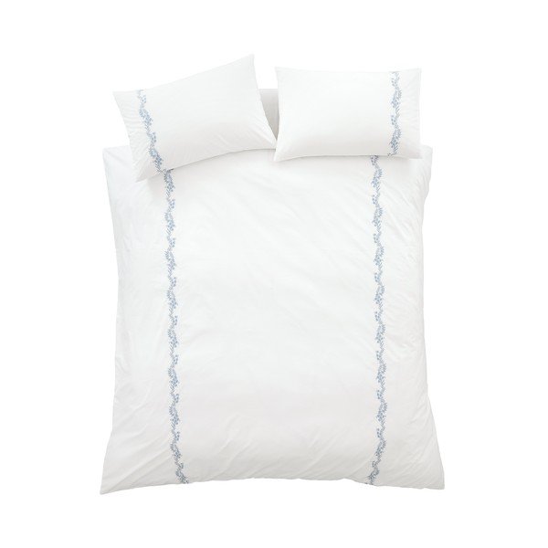 Lenjerie de pat albă din bumbac percal pentru pat dublu cu 3 piese 200x200 cm Camille Embroidered Floral – Bianca