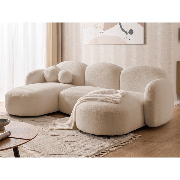 Colțar maro deschis cu tapițerie din țesătură bouclé (în formă de "U") Orbit – Ropez-image-4