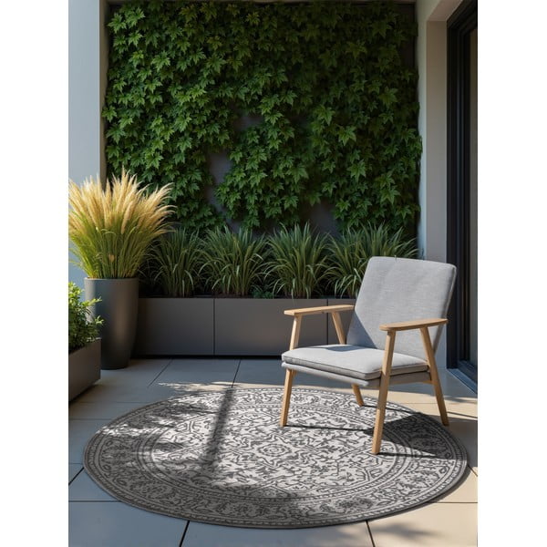 Covor pentru exterior și interior gri/fildeș rotund ø 160 cm Duet Kona – NORTHRUGS-image-2