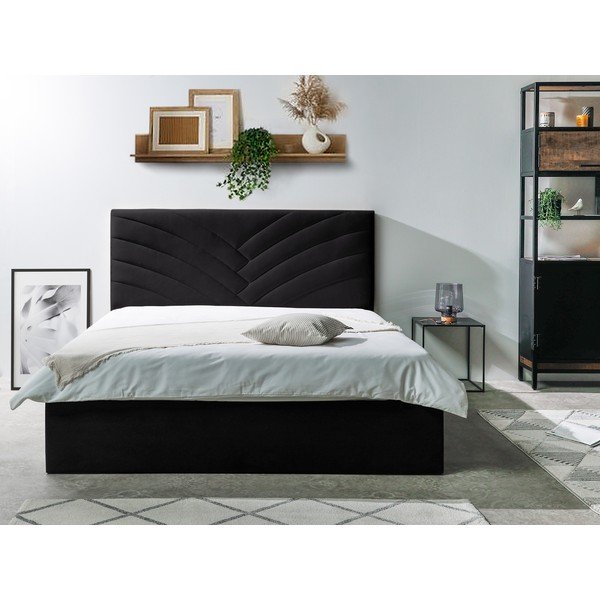 Pat matrimonial 160x200 cm gri antracit tapițat cu spațiu de depozitare cu somieră Palmyre – Bobochic Paris-image-2