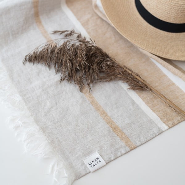 Pătură bej din in pentru plajă 140x170 cm Allure Stripe – Linen Tales-image-3