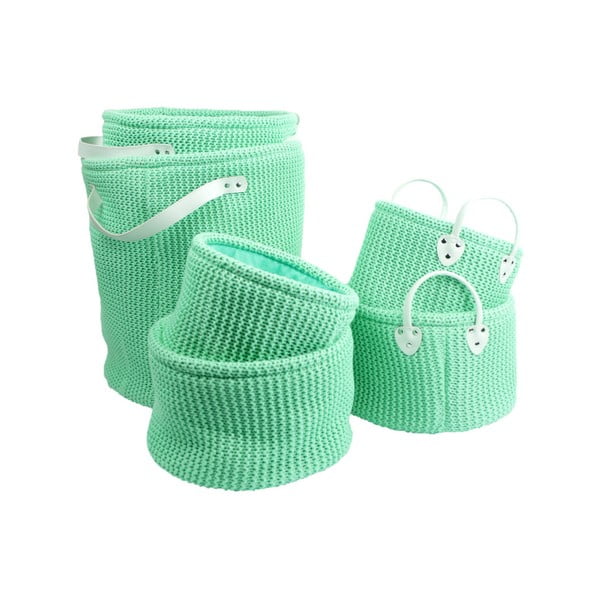 Set 6 coșuri tricotate de depozitare Furniteam Clean, ⌀ 42 cm, verde