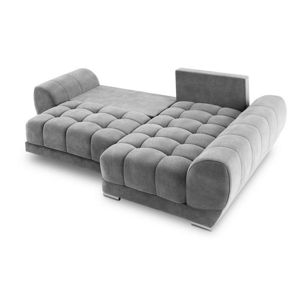 Colțar extensibil cu tapițerie de catifea și șezlong pe partea dreaptă Windsor & Co Sofas Nuage, gri-image-4
