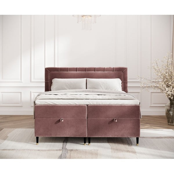Pat boxspring roz cu spațiu de depozitare 160x200 cm Voyage – Maison de Rêve-image-4