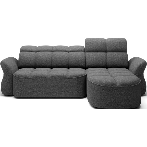 Colțar gri închis extensibil/cu spațiu de depozitare cu tapițerie din catifea (cu colț pe partea dreaptă/cu șezlong) Beneth – ELTAP