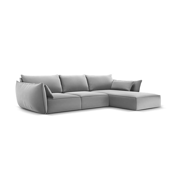 Colțar gri deschis cu tapițerie din catifea (cu colț pe partea dreaptă, cu șezlong) Vanda – Mazzini Sofas-image-2