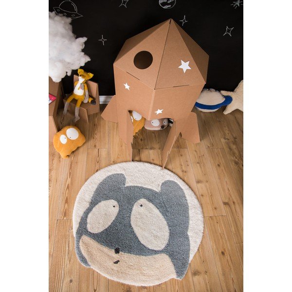 Covor pentru copii gri/crem lavabil/țesut manual din lână ø100 cm Astromouse – Lorena Canals-image-1