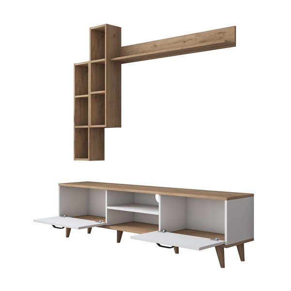 Set mobilier TV alb/aspect de lemn de nuc 180x48 cm Veronica - Kalune Design-image-3