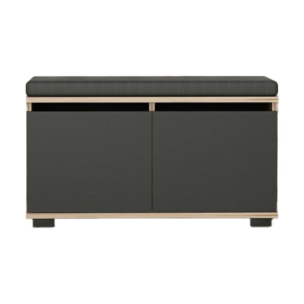 Pantofar negru/în culoare naturală cu bancă cu aspect de lemn de nuc Drago – Kalune Design