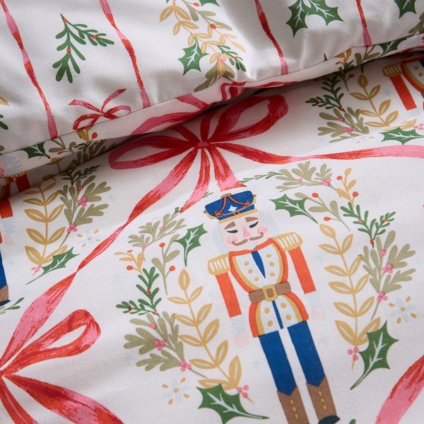 Lenjerie de pat în culoare naturală pentru pat de o persoană 135x200 cm Christmas Nutcracker Bows – Catherine Lansfield-image-4