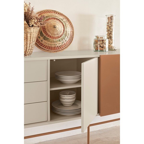 Comodă joasă cu ușă glisantă roșu cărămiziu-bej 180x91 cm Nube – Teulat-image-1