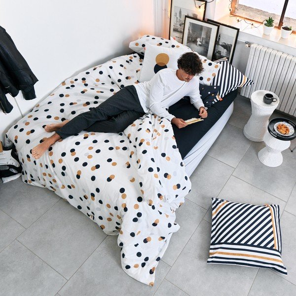 Husă de pilotă albă din bumbac pentru pat de o persoană 140x200 cm Golden dots – Blanc-image-1