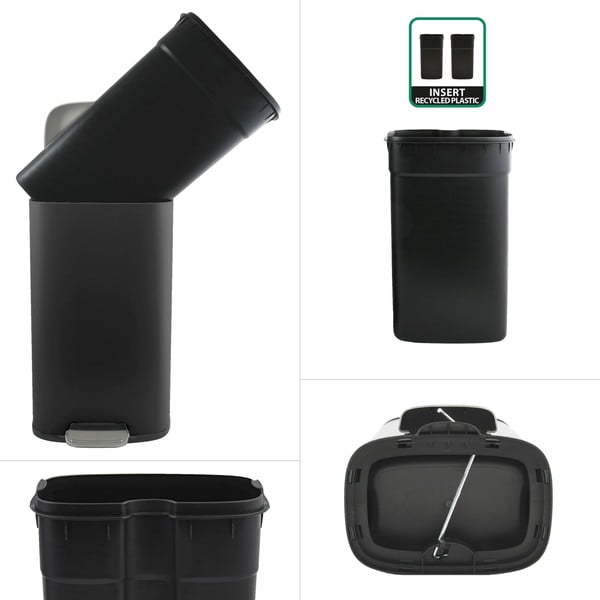 Coș de gunoi negru mat cu pedală din oțel 50 l   Akira – Spirella-image-2