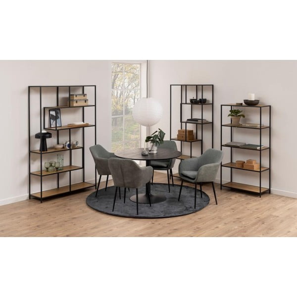 Bibliotecă neagră/în culoare naturală cu aspect de lemn de stejar 114x185 cm Seaford – Actona-image-1
