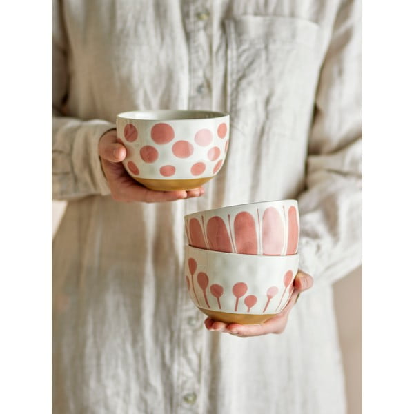 Boluri mici somon/crem 3 buc. din gresie 500 ml Linora – Bloomingville-image-1