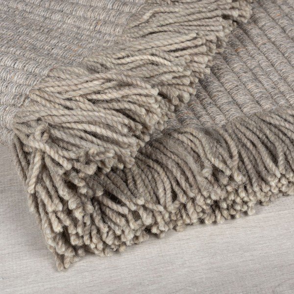 Covor gri țesut manual din amestesc de lână 200x290 cm Rene Fringed Ribbed – Flair Rugs-image-2