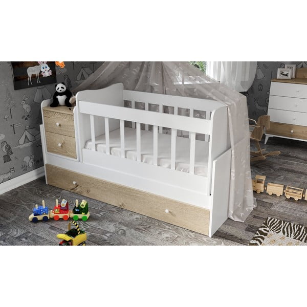 Pătuț alb/în culoare naturală cu spațiu de depozitare 60x120 cm Sansa – Kalune Design-image-3