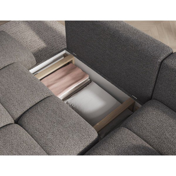 Colțar gri extensibil/cu spațiu de depozitare cu tapițerie din țesătură bouclé (cu colț pe partea dreaptă/cu șezlong) Vittario – ELTAP-image-3
