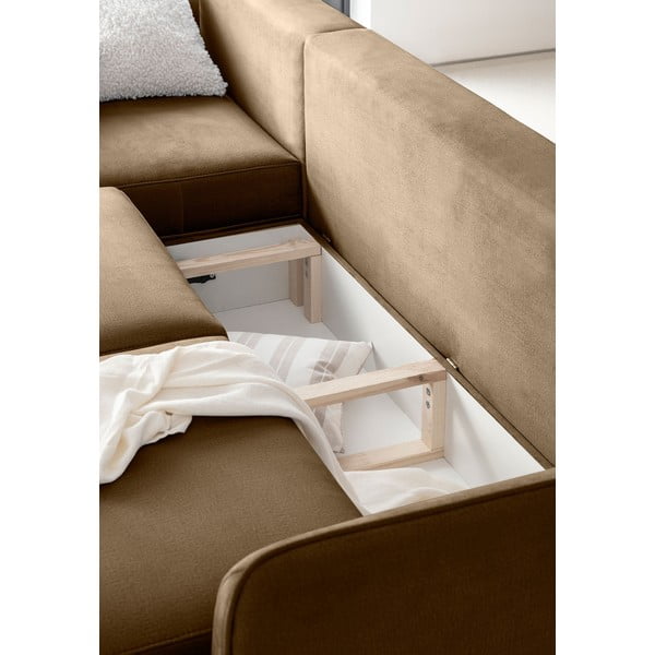 Colțar maro deschis extensibil/cu spațiu de depozitare cu tapițerie din catifea (cu colț pe partea stângă/cu șezlong) Silva – ELTAP-image-3