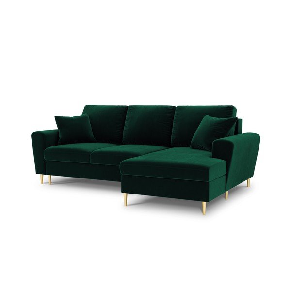 Colțar verde extensibil, cu spațiu de depozitare cu tapițerie din catifea (cu colț pe partea dreaptă, cu șezlong) Kyoto – Cosmopolitan Design-image-1