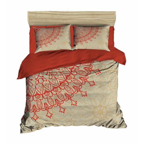 Lenjerie de pat cu cearșaf Mandala Beige, 200 x 220 cm