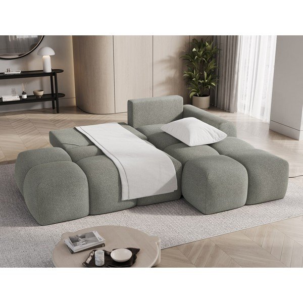 Colțar verde extensibil/cu spațiu de depozitare cu tapițerie din țesătură bouclé (cu colț pe partea dreaptă/cu șezlong) Vittario – ELTAP-image-4