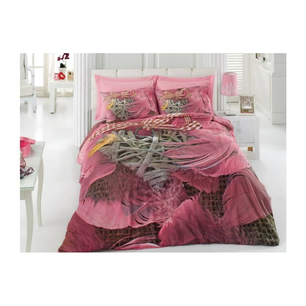 Lenjerie de pat cu cearșaf din bumbac Barbara, 200 x 220 cm, roz