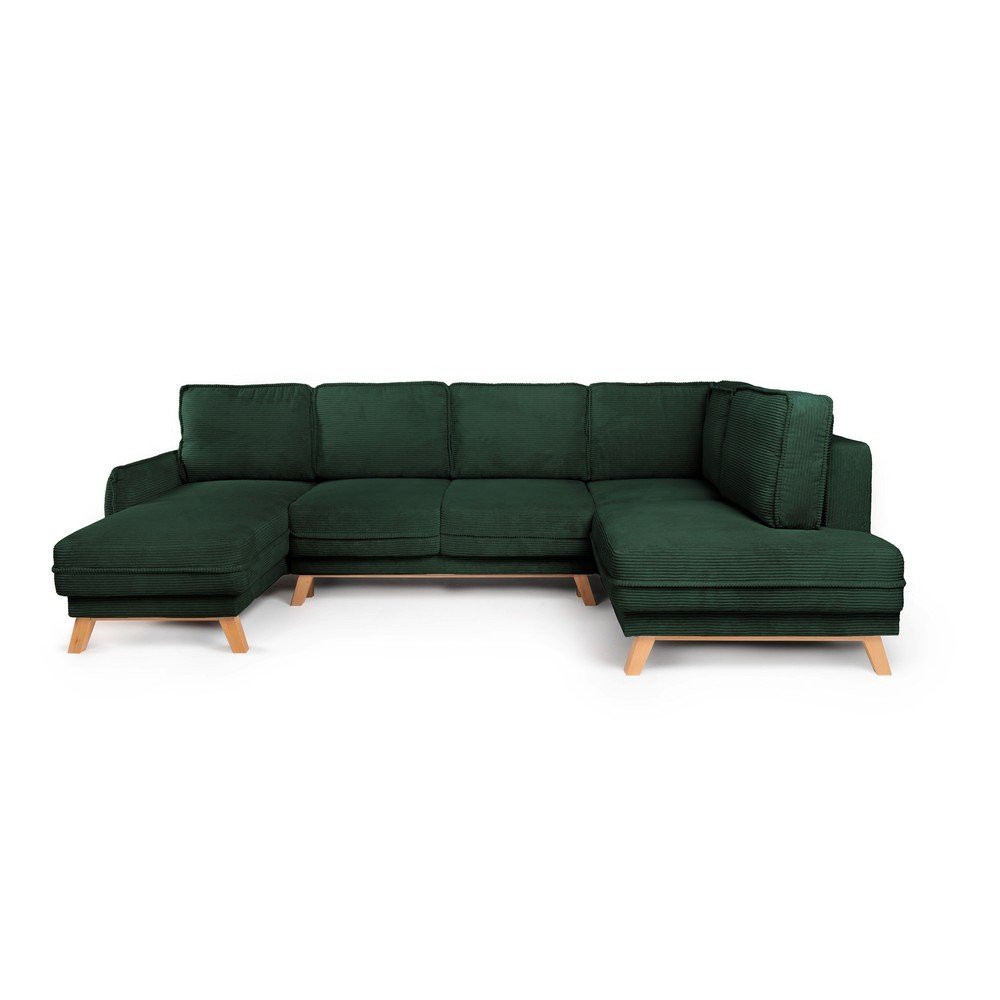Colțar verde închis extensibil/cu spațiu de depozitare cu tapițerie din catifea reiată (cu colț pe partea dreaptă/în formă de "U") Tori – Bonami Selection